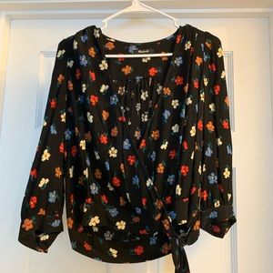 Madewell silk floral wrap top